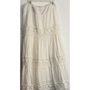 Boho Cache White Cotton Lace Peasant Maxi Skirt XS